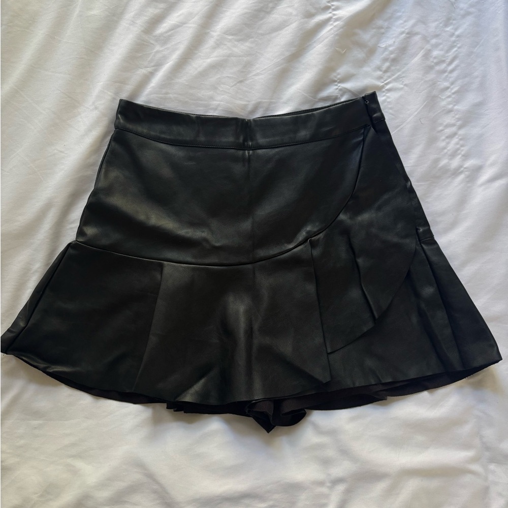 Black Faux Leather Skort